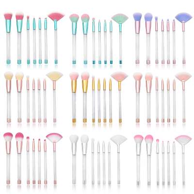 Fashionable Personalized Empty Crystal Handle Make Up Brush Peacock Blue Private Label Bushes Cosmetic Makeup Brush Set