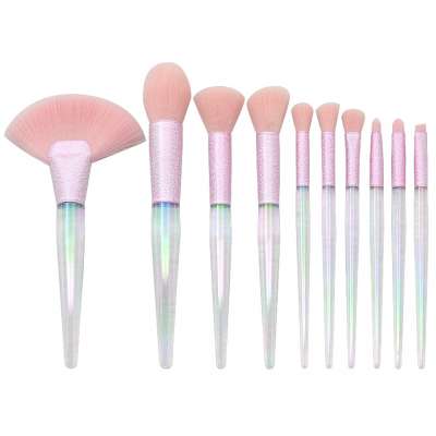 New 10PCS cone transparent frosted handle makeup brush set large fan-shaped powder brush loose powder blush eye brush