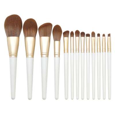 New 13pcs white rice wooden handle makeup brush set brown mixed color fiber hair loose foundation brush eye brush